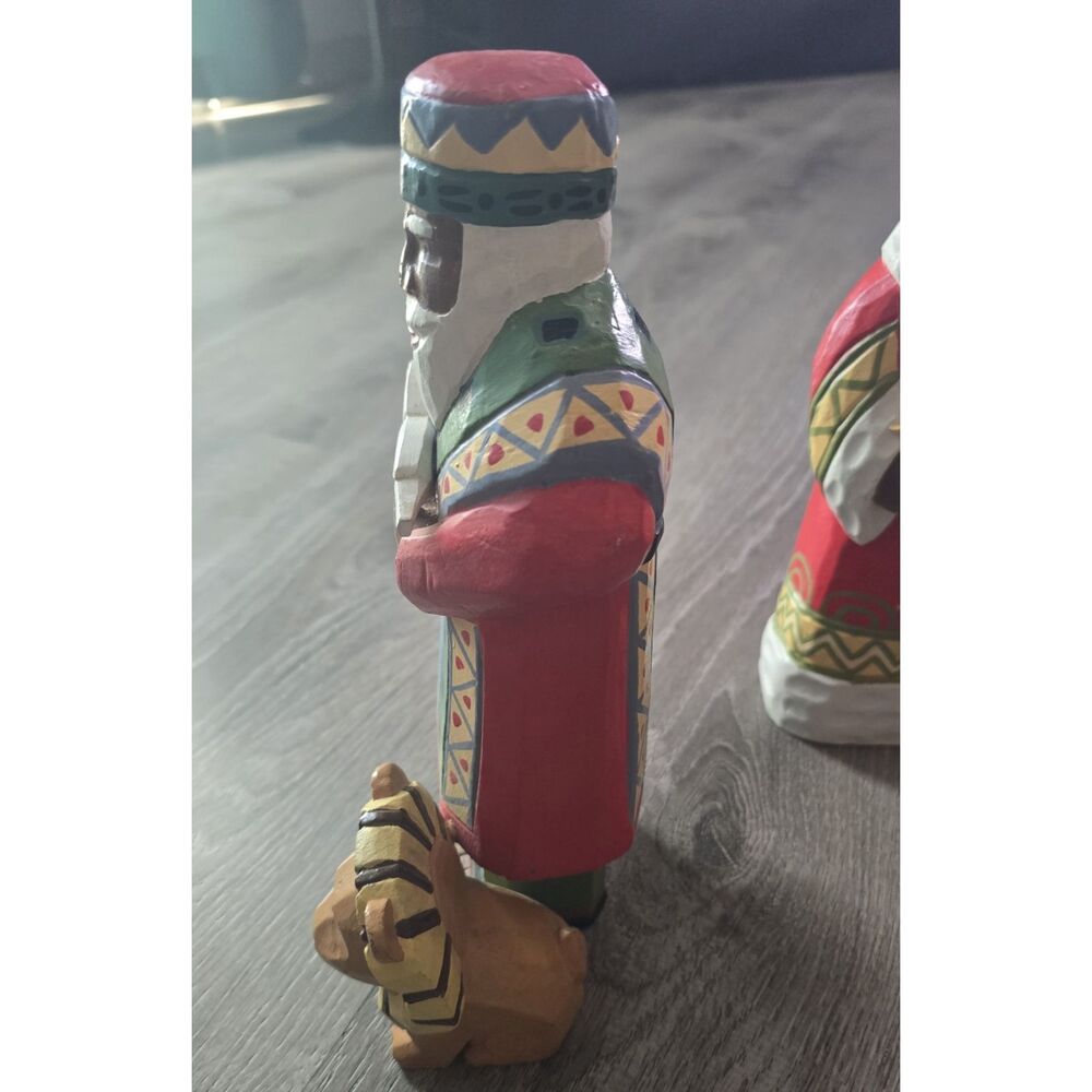 3 Vintage Painted Folk Art Christmas African / Brown Santa Figures Decor 10" - Picture 7 of 16